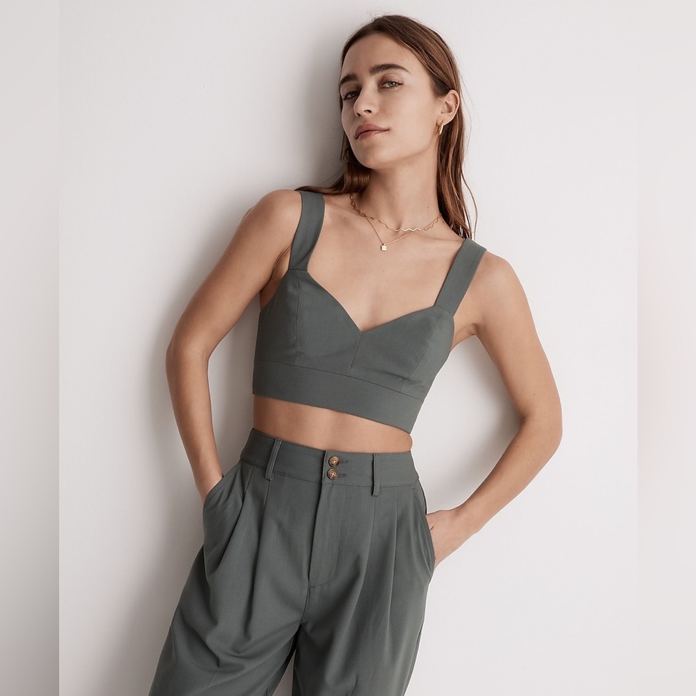 *NWT* Madewell / Sweetheart Neck Button Back Bralette Top / Architect Green / 16 - Picture 1 of 7